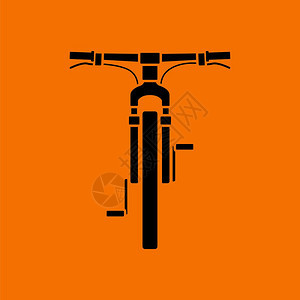 自行车图标前视橙色背景上的黑矢量插图图片