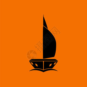 游艇图标前视橙色背景黑矢量插图图片