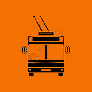 Trolleybus图标前视橙色背景上的黑矢量插图图片