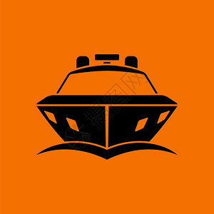 机动游艇图标前视橙色背景黑矢量插图图片