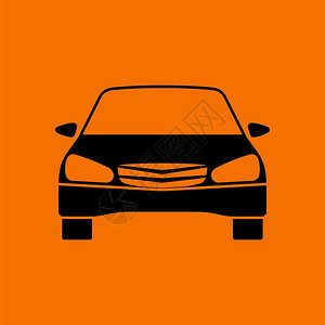 轿车图标前视镜橙色背景黑矢量插图图片