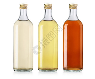 白底隔离的橄榄油瓶和醋图片