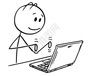 博克朋赛用笔记本电脑打字和工作的人卡通和笔记本电脑打字的卡通插画