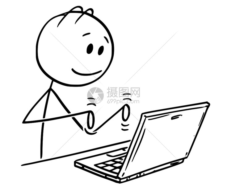 用笔记本电脑打字和工作的人卡通和笔记本电脑打字的卡通插画图片下载