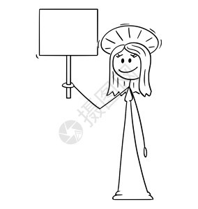 卡通棍子图画了圣女在头顶上光环绕着挂空标牌的概念插图图片