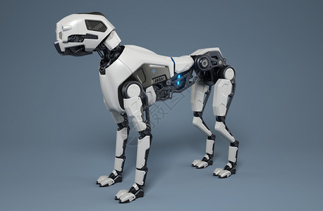 3D机器人机器人狗站在灰色背景上3D插图机器人狗站在灰色背景上背景