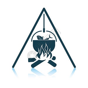 火炉和渔锅的图标影子反射设计矢量插图图片