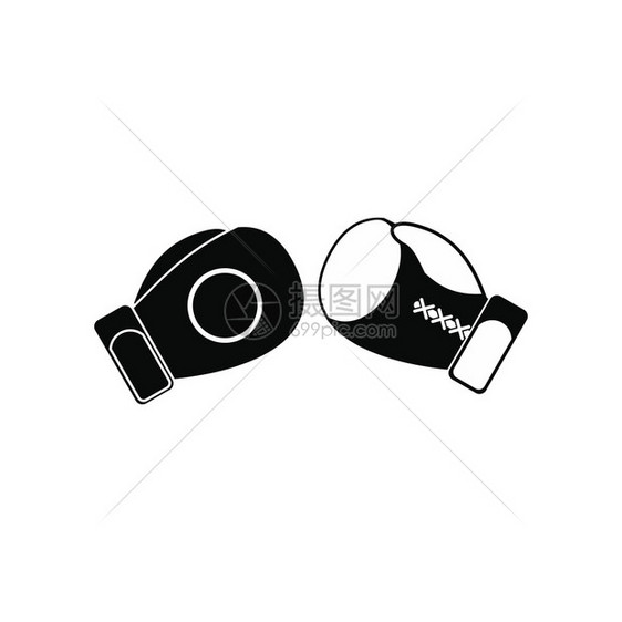 拳击手套在白色背景上隔离的黑色简单图标拳击手套黑色简单图标图片