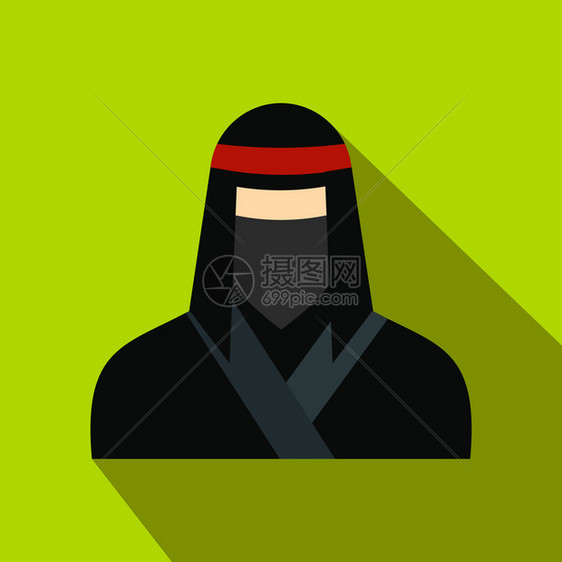 绿色背景的黑面罩平图标中的女忍者黑色面罩平图标中的女忍者图片