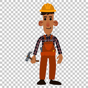 建设建筑师建筑工人以透明背景的卡通风格从事建筑工作插画