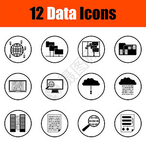一组12个数据图标细圆形设计完全可编辑的矢量说明文本扩展图片