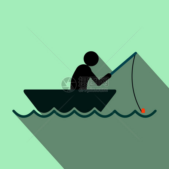 浅蓝背景上的渔民图标图片