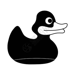 浴缸场景用于洗澡的黑色简单图标鸭子在白色背景中隔离duckforbath