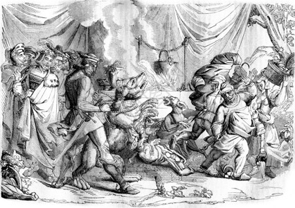 Cornelius著的Nibelungen诗的舞台见Cornelius的说明1836年的MagasinPittoresque图片