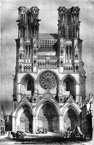 Laon大教堂的景象1836年的MagasinPittoresque图片