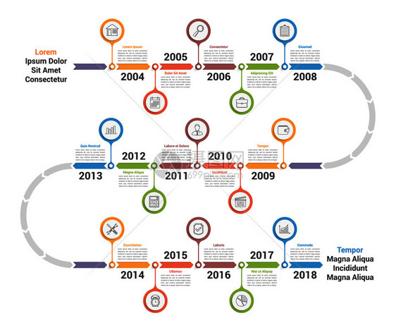 带有箭头工作流程或图矢量eps10插图的时线信息模板图片