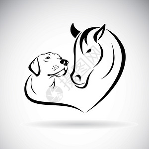 熟悉的小河边白色背景的马和狗矢量labrador宠物动容易编辑的多层矢量