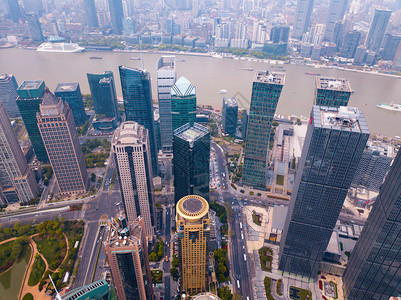上海市心空景象亚洲智能城市的金融区和商业中心日落时摩天大楼和高办公的最景象图片