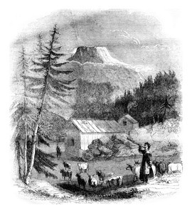 挪威WestfordDalen河谷的Gousta山景象1836年的MagasinPittoresque图片