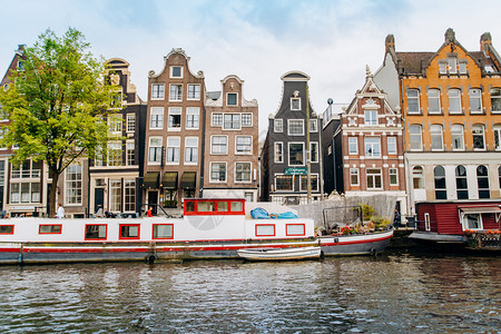 2017年9月5日荷兰阿姆斯特丹运河和流城市景观旅游地点视觉图片