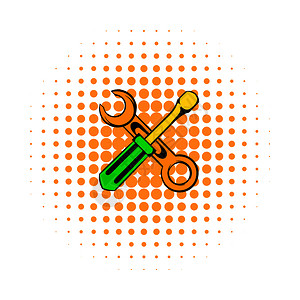 白背景上孤立的螺丝起子和打屁股的漫画图标螺丝起子和打屁股的漫画