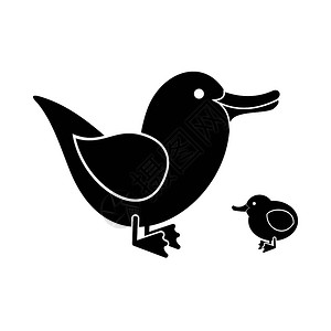 家庭开心白色背景上孤立的鸭子黑图标duckling黑色图标插画