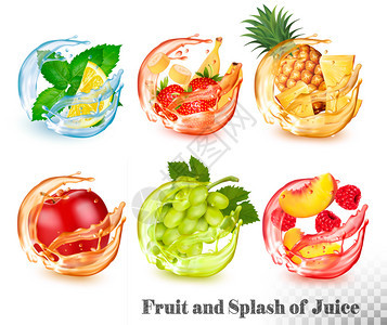 被果汁包围的新鲜水果矢量设计元素图片