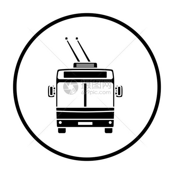 电车Trolleybus前视细圆Stencils设计矢量说明图片