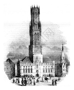 布鲁日大厅的景象184年马加辛皮托雷克的古典雕刻插图图片
