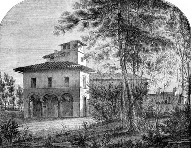 拉斐尔赌场罗马比亚博尔盖斯市附近184年马加辛皮托雷克古老的雕刻插图图片