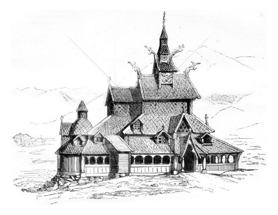 挪威博根德教堂184年MagasinPittoresque图片
