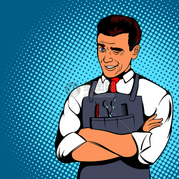 任何设计的漫画风格中专业理发师说明