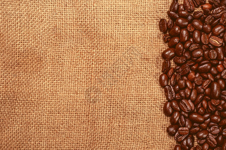 含泡布背景的咖啡豆图片