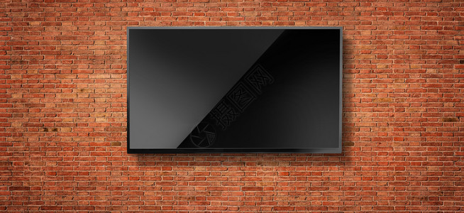 红色墙背景上的黑LED电视屏幕空白图片