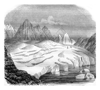 Aletsch冰川梅里尔湖1842年MagasinPittoresque古老的雕刻图解1842年图片