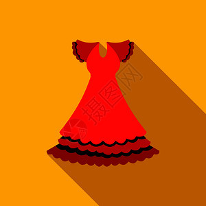 黄色背景上的红裙子图标平板风格的红裙子图标平板风格图片