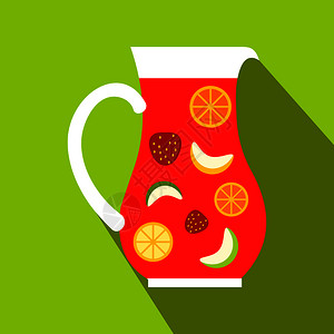 绿色背景上杯子里新鲜的水果茶图标图片