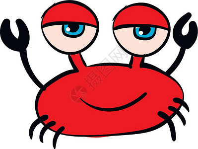 蒜蓉鱼蒸丝瓜红色螃蟹蓝眼睛矢量图白色背景插画