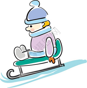 老师和孩子白色背景的雪橇矢量插图上的卡通男孩插画