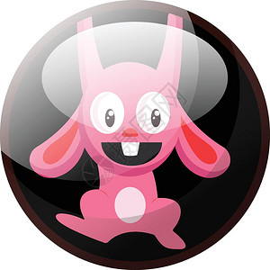 耳朵 眼睛粉红色兔子上吊矢量插图的卡通字符用白色背景的黑圆显示
