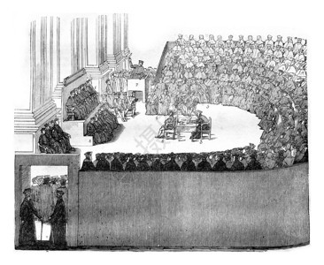 特伦理事会1842年MagasinPittoresque刻有古典的插图图片