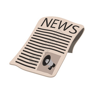 白酒广告白酒报纸封面页上有扩音器的报纸图标卡通风格孤立在白色上