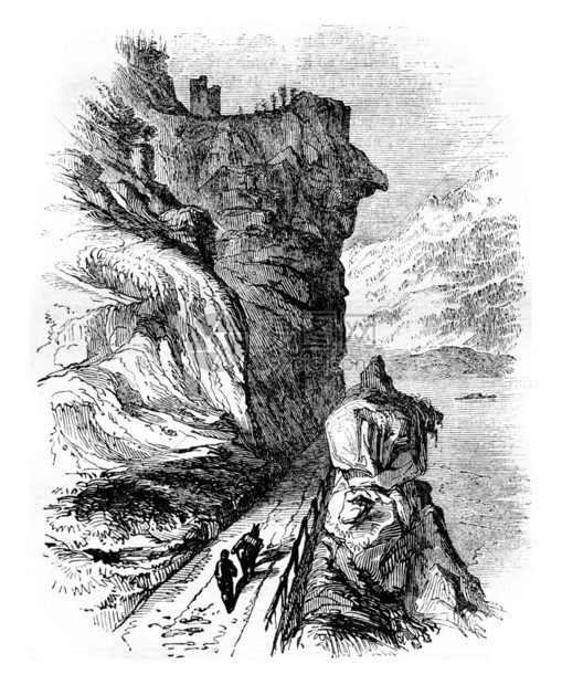多瑙河岸1843年马加辛皮托雷斯克刻有古老的插图图片