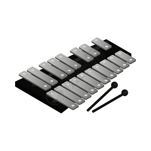 乐器学习白色背景的等量3d样式中的xylophone图标等量样式插画