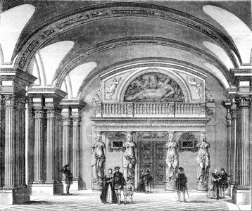 卢浮宫卡亚特人大厅的内部景象1843年马加辛皮托罗雷克古老的雕刻插图图片