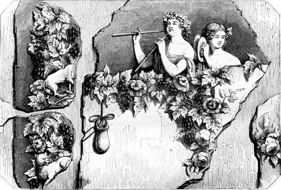 Bacchant和Bacchante古画的碎片184年MagasinPittoresque图片