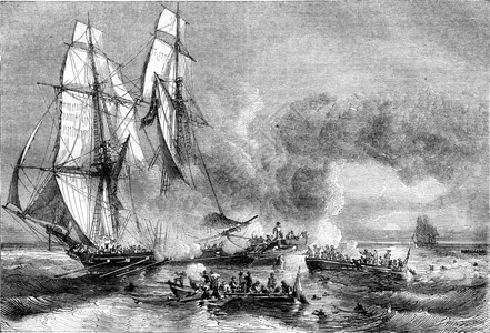 奴隶船逃离巡洋舰把他的奴隶扔到海里184年马加辛皮托罗尔克MagasinPittoresque图片