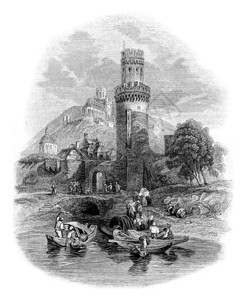 莱茵河上的奥伯韦塞尔城堡184年马加辛皮托罗尔克图片