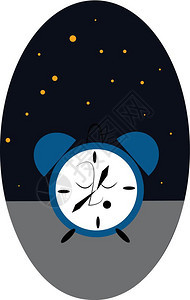 一张闹钟卡通夜间闭着眼睛天空中的星向量彩色图画或插图片