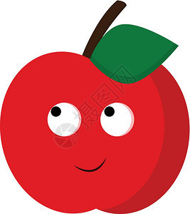 一个快乐的红苹果双眼绿叶矢量彩色画或插图图片